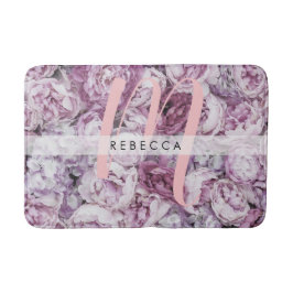 Pink Peony Rose Floral Stilvolles Monogramm Badematte