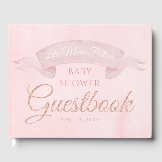 Pink Peony Rose Gold Baby Showbook Gästebuch (Vorderseite)
