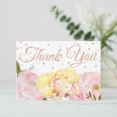 Pink Peony Rose Gold Sheep Baby Dusche Vielen Dank Dankeskarte (Stehend Vorderseite)