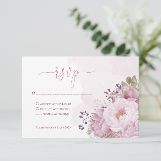 Pink Peony RSVP Cards (Stehend Vorderseite)