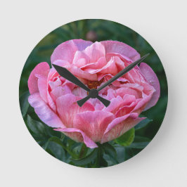 Pink Peony Runde Wanduhr