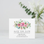 Pink Peony Save the Date Card mit Foto Back (Stehend Vorderseite)