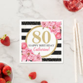 Pink Peony Striping Meilenstein Geburtstag Serviette (Beispiel)