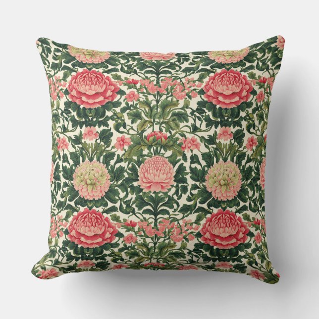 Pink Peony Symmetrical Floral Pattern Kissen (Vorderseite)