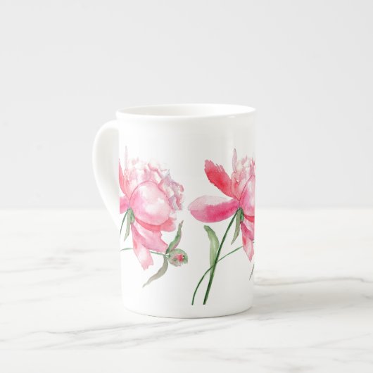 Pink Peony Tasse Cup Knochen China (Vorderseite Links)