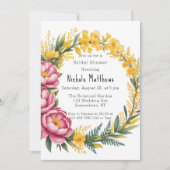 Pink Peony und Gelbes Brautparty Einladung (Vorderseite)