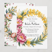 Pink Peony und Gelbes Brautparty Einladung (Vorne/Hinten)