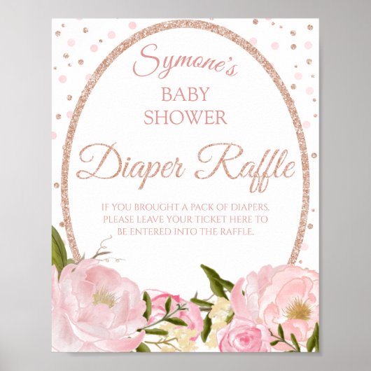Pink Peony und Rose Gold Baby Dusche Windelwanne Poster (Vorne)