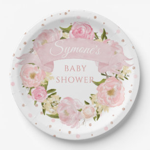 Pink Peony und Rose Gold Dot Custom Baby Dusche Pappteller