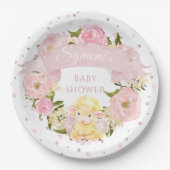 Pink Peony und Rose Gold Sheep Custom Baby Dusche Pappteller (Vorderseite)