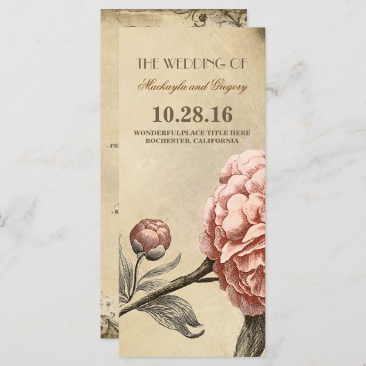Pink Peony Vintage Hochzeitsprogramme Programm (Vorne/Hinten)