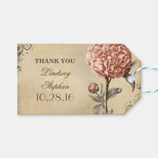 Pink Peony Vintage Wedding Geschenkanhänger (Vorderseite (Horizontal))