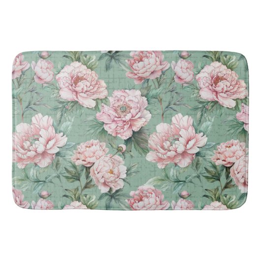 Pink Peony Watercolor Badematte (Vorderseite)