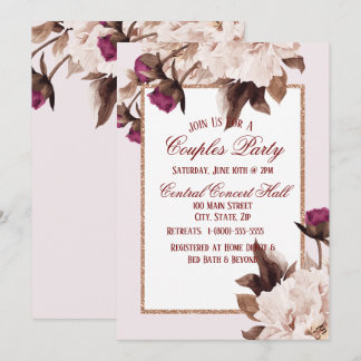 Pink Peony Watercolor Blumenpaare Party Einladung