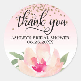 Pink Peony Watercolor Brautparty Vielen Dank Runder Aufkleber