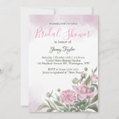 Pink Peony Watercolor Bridal Dusche Einladung (Vorderseite)