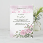 Pink Peony Watercolor Bridal Dusche Einladung (Stehend Vorderseite)