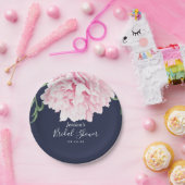 Pink Peony Watercolor Floral Navy Brautparty Pappteller (Party)