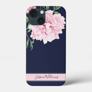 Pink Peony Watercolor Floral Navy Name Case-Mate iPhone Hülle