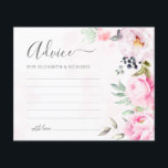 Pink Peony Watercolor Floral Wedding Advice Card<br><div class="desc">Erschaffen Sie einen bleibenden Sake mit diesen schönen, rosa Blumenratenkarten. Lass deinen Gästen, dass sie ihre tiefempfundene Weisheit und ihre guten Wünsche für eine glückliche Ehe teilen. Diese bezaubernden Karten sind perfekt für jedes Paar, das eine Hochzeit im Frühjahr oder Sommer plant. Sie sind eine schöne Alternative zu einem traditionellen...</div>