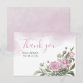 Pink Peony Watercolor Foliage Dankeskarte (Vorne/Hinten)