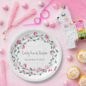 Pink Peony Watercolor Foto Hochzeit Pappteller (Party)
