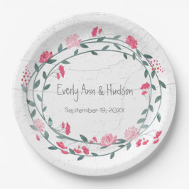 Pink Peony Watercolor Foto Hochzeit Pappteller