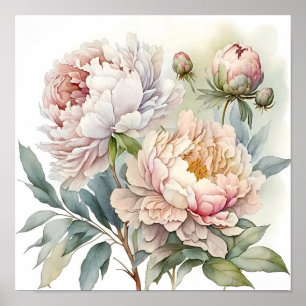 Pink Peony Watercolor Malerei Art Print Poster