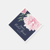 Pink Peony Watercolor Navy Brautparty Serviette (Ecke)
