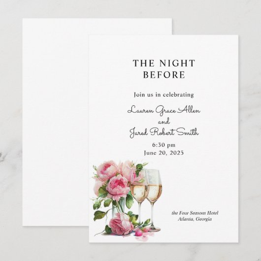 Pink Peony Watercolor Probe Dinner Einladung (Vorne/Hinten)