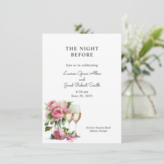 Pink Peony Watercolor Probe Dinner Einladung (Stehend Vorderseite)