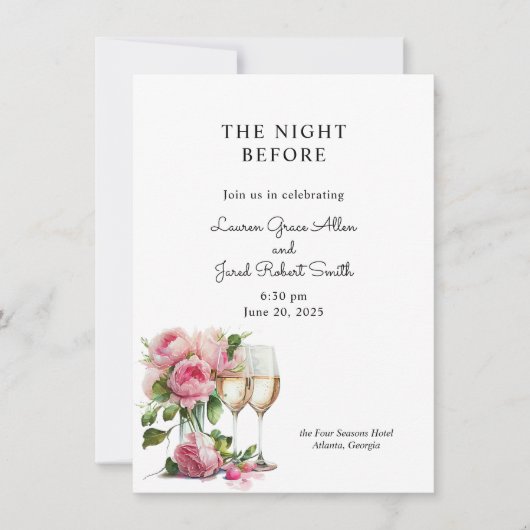 Pink Peony Watercolor Probe Dinner Einladung (Vorderseite)