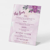 Pink Peony Wedding Bar Menu Sockelschild (Vorderseite)