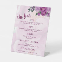 Pink Peony Wedding Bar Menu