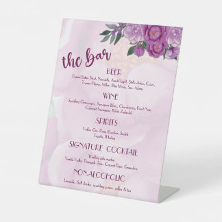 Pink Peony Wedding Bar Menu Sockelschild