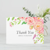 Pink Peony Wedding Dankeskarte (Stehend Vorderseite)