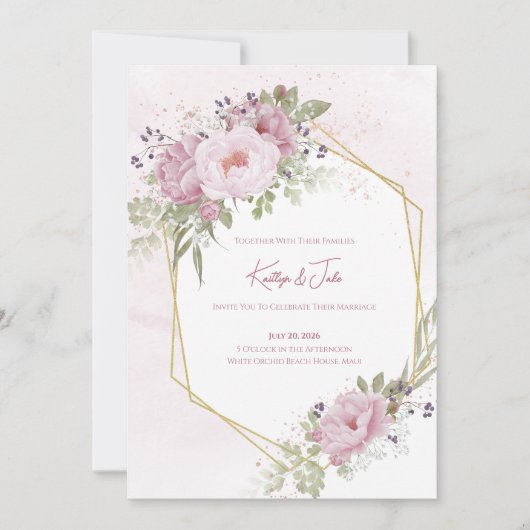 Pink Peony Wedding Invitation Einladung (Vorderseite)