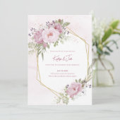 Pink Peony Wedding Invitation Einladung (Stehend Vorderseite)