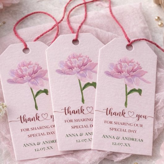 Pink Peony Wedding Thank You Tag Geschenkanhänger