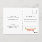 Pink Peony Wedding Vielen Dank Postkarte (Rückseite)