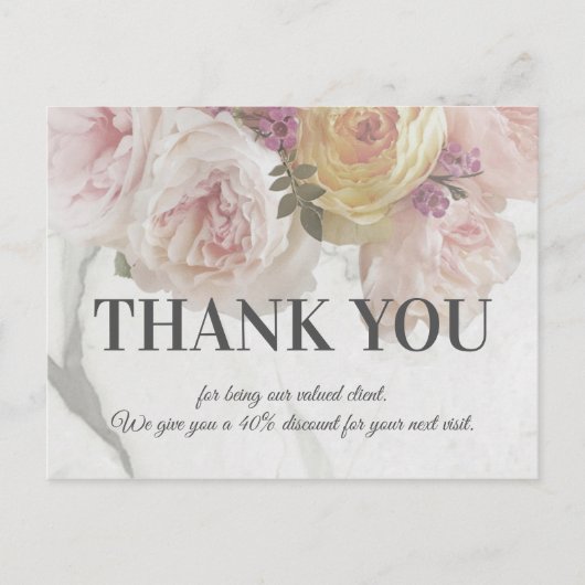 Pink Peony White Marble Beauty Boutique Deluxe Postkarte (Vorderseite)