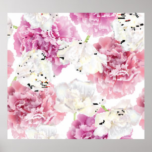 Pink Peony White Tulip Vintag Poster