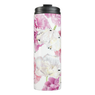 Pink Peony White Tulip Vintag Thermosbecher