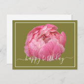 Pink Peony with Dew Dropdown Green Background Birt Postkarte (Vorne/Hinten)