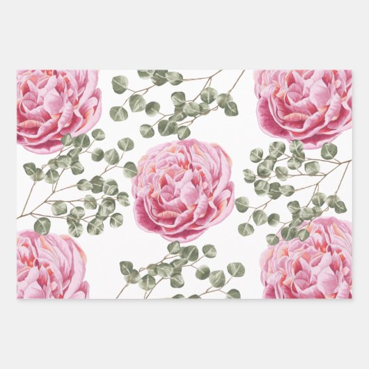 Pink Peony Wrapping Paper Sheets Geschenkpapier Set (Vorderseite)