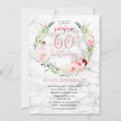 Pink Peony Wreath Rose Gold Marmor Überraschung 60 Einladung (Vorderseite)