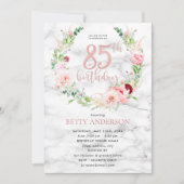 Pink Peony Wreath Rose Goldmarmor Typografie 85. Einladung (Vorderseite)