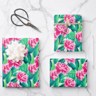 Pink Peonys Aquarelldruck Geschenkpapier Set