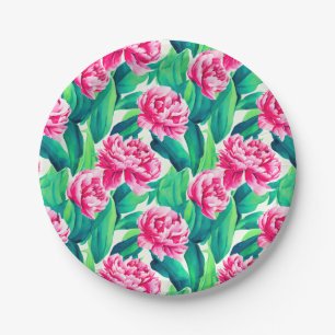 Pink Peonys Aquarelldruck Pappteller