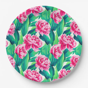 Pink Peonys Aquarelldruck Pappteller